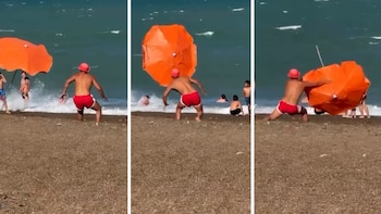 Un guardavidas evita una tragedia al atrapar una sombrilla descontrolada en Playa Unión