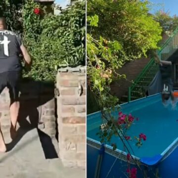 Un hombre intenta un salto espectacular a la pileta y acaba desmayado