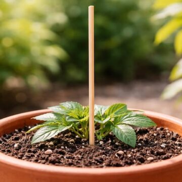 El curioso uso de un palo de brochette en las macetas