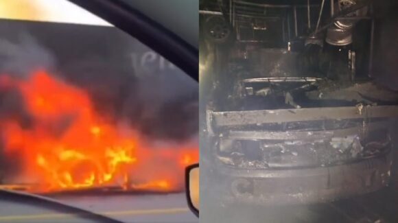 Devastador incendio consume camión que transportaba auto de Turismo Carretera