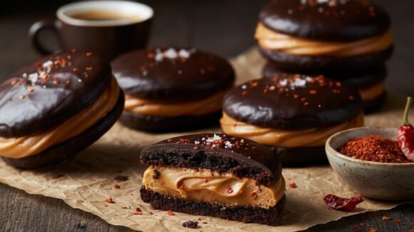 Deliciosos alfajores de chocolate con un toque picante