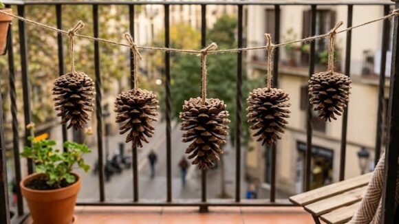 Beneficios de colgar piñas de pino en balcones durante el otoño e invierno